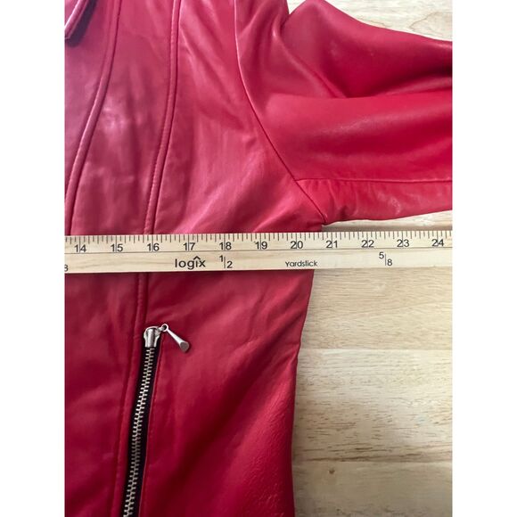 Guess Red Genuine Leather Zip Jacket Size L - Picture 9 of 13